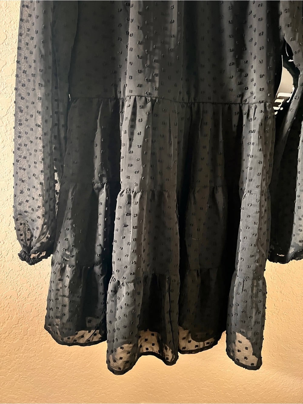Trixxi Black Dress Swiss Dot Long Sleeve Tiered Midi Size XL NWT - Picture 7 of 10